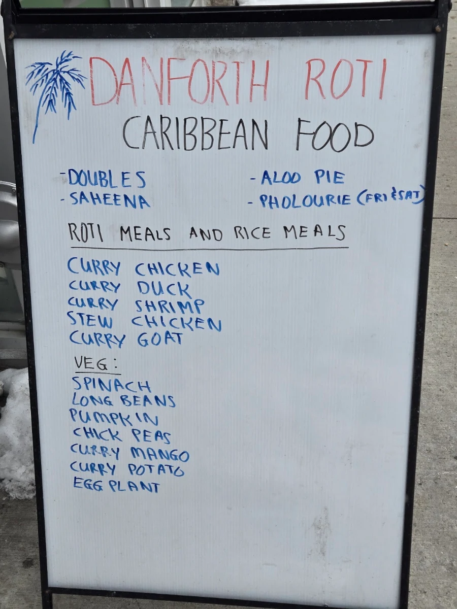 Menu, Danforth Roti Shop