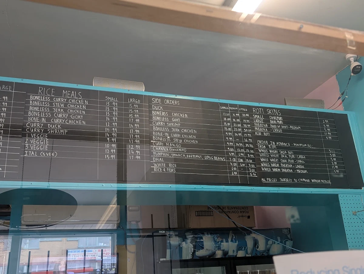 Menu, Danforth Roti Shop