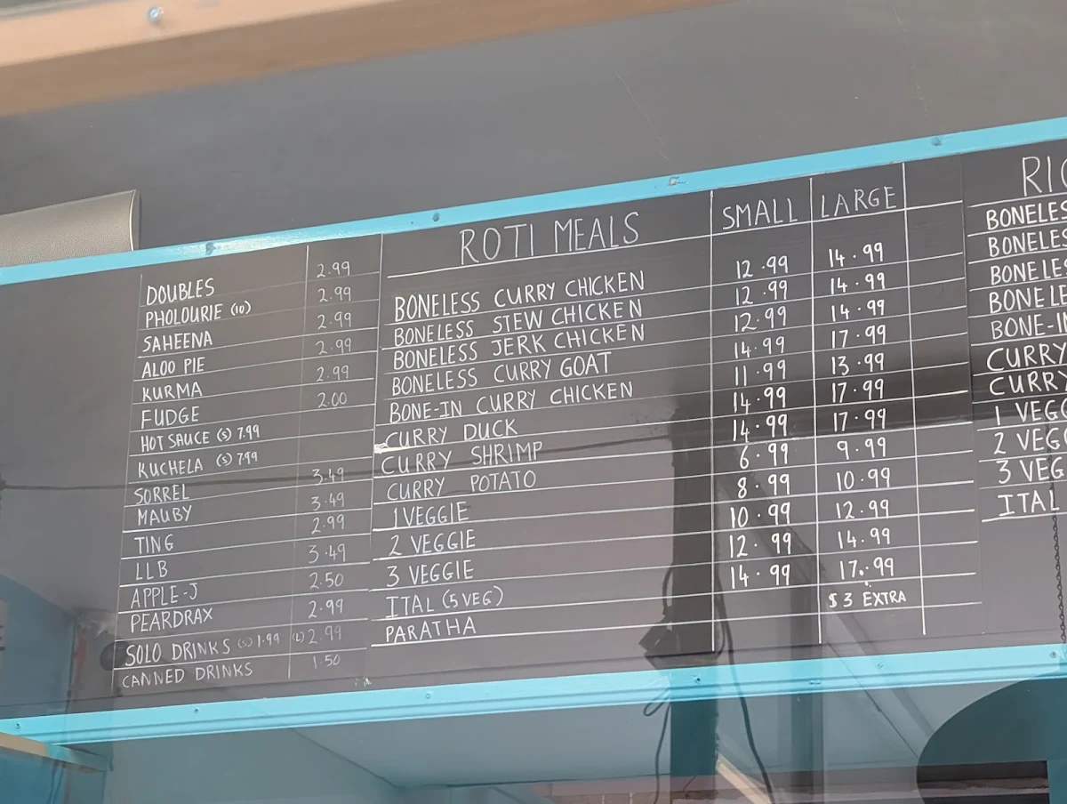 Menu, Danforth Roti Shop