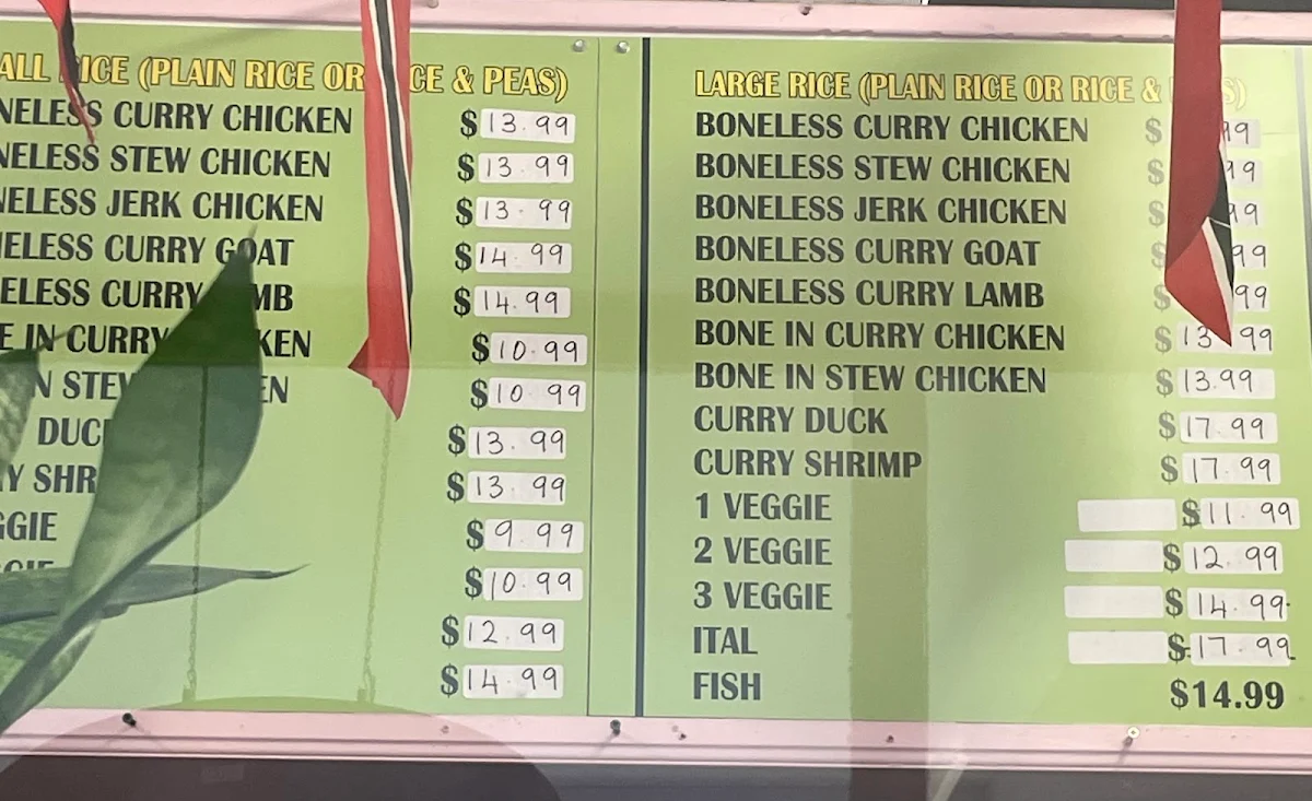 Menu, Danforth Roti Shop