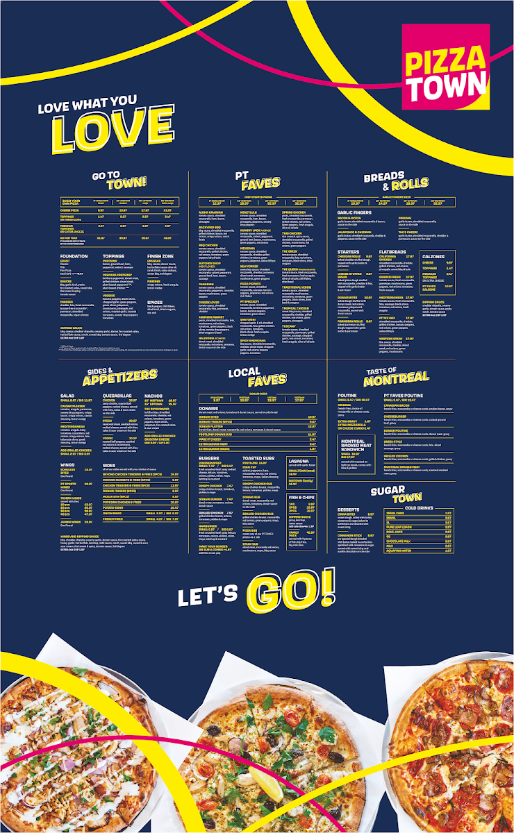 Menu, Pizzatown Tantallon
