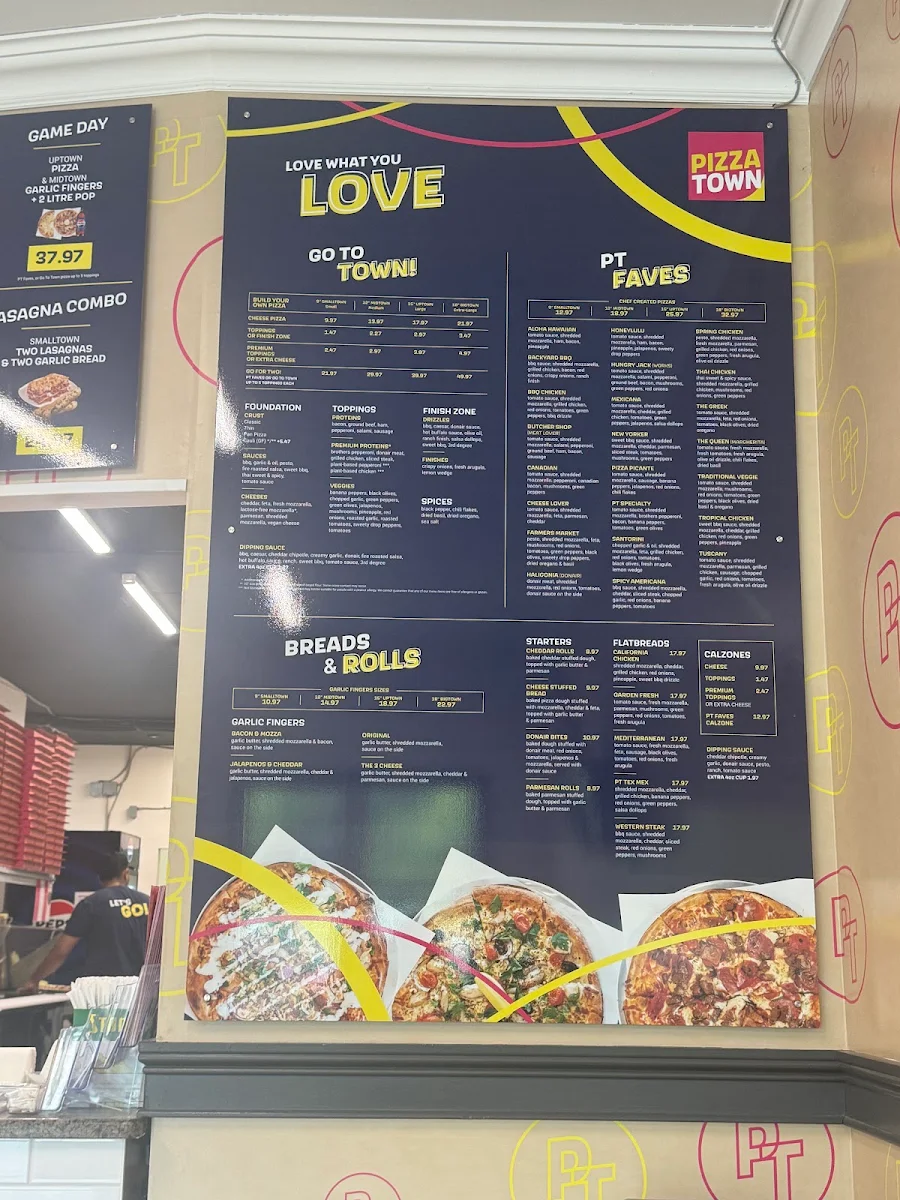 Menu, Pizzatown Tantallon