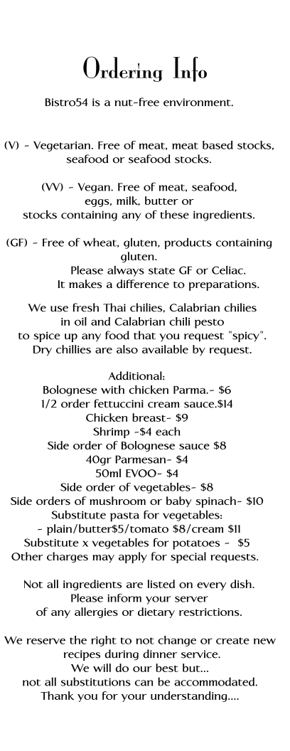 Menu, Bistro 54