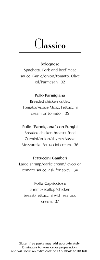 Menu, Bistro 54