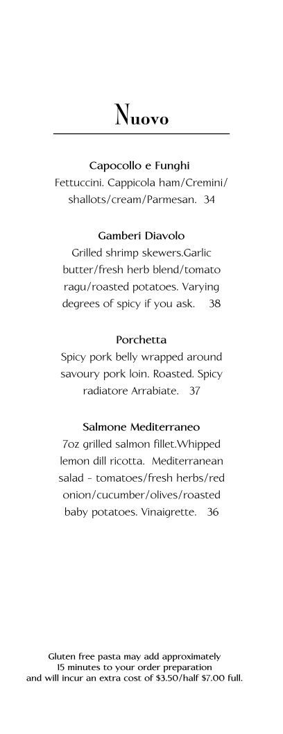 Menu, Bistro 54