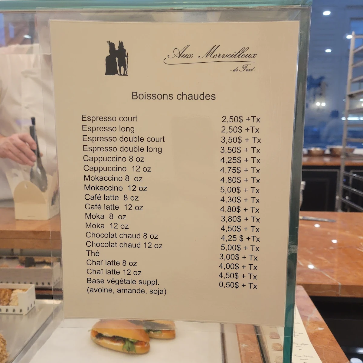 Menu, Aux Merveilleux de Fred