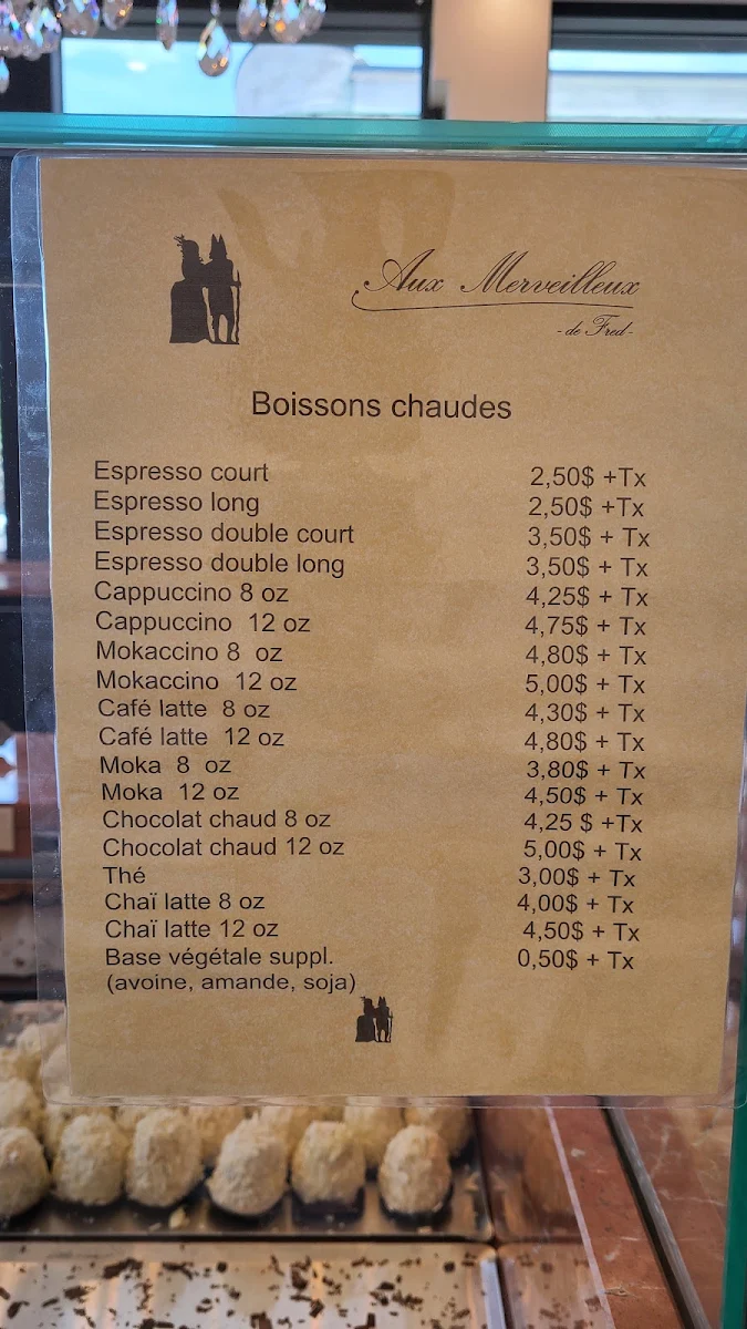 Menu, Aux Merveilleux de Fred