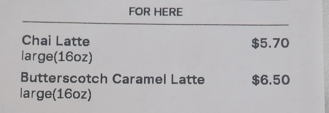 Menu, Café Delicia