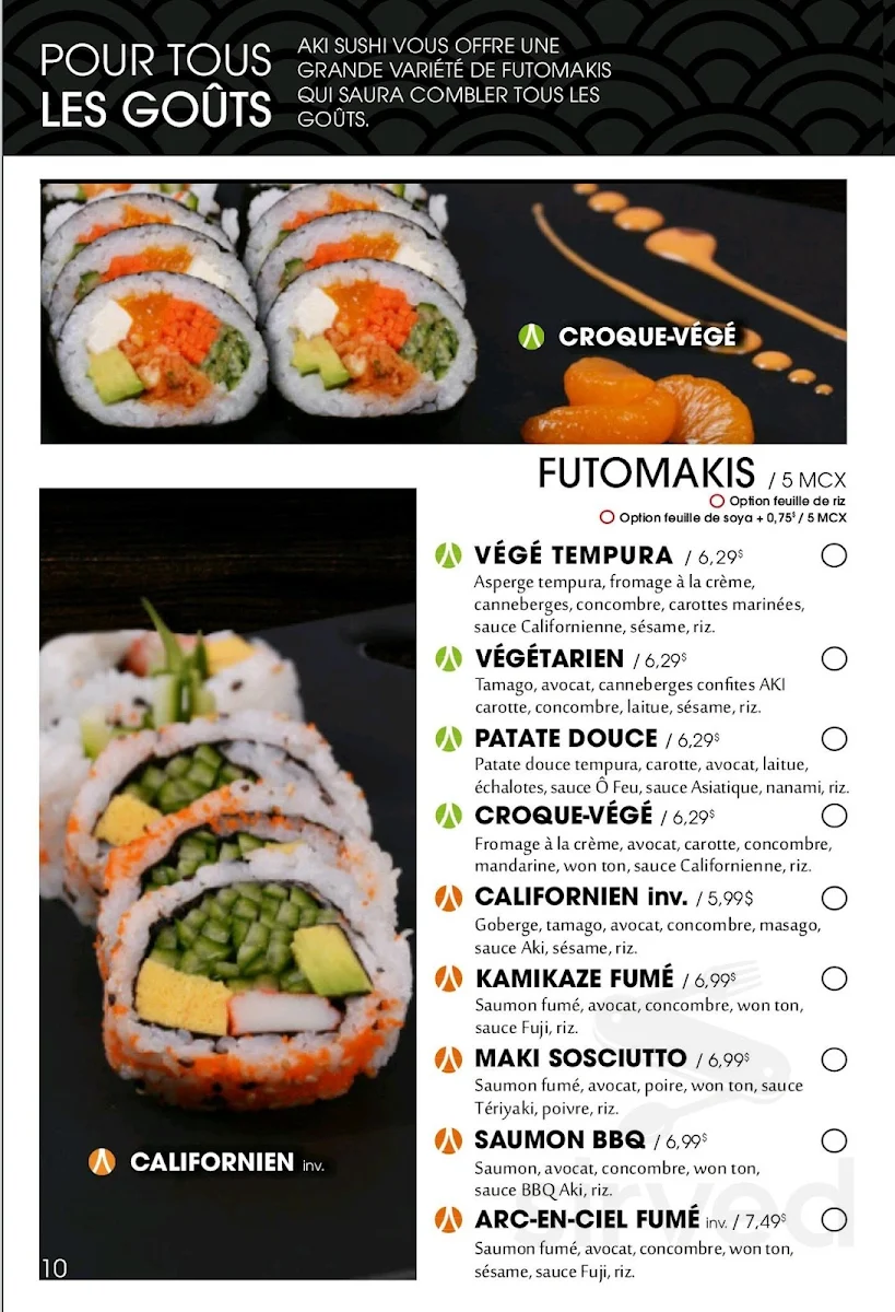 Menu, Aki Sushi Anjou Joseph-Renaud