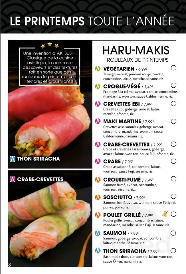 Menu, Aki Sushi Anjou Joseph-Renaud
