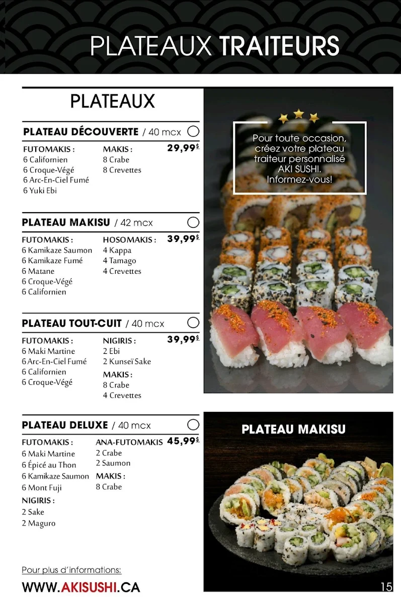 Menu, Aki Sushi Anjou Joseph-Renaud