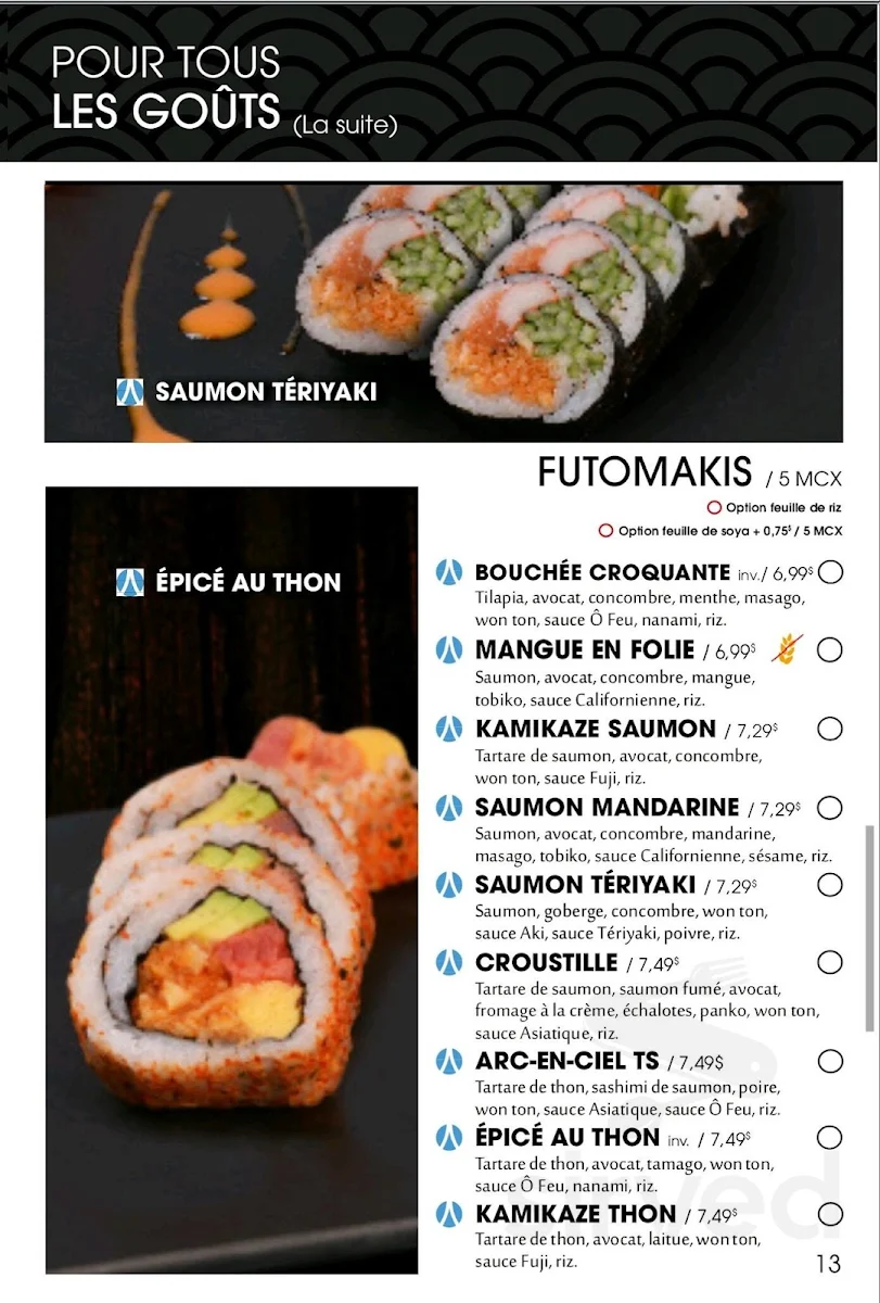 Menu, Aki Sushi Anjou Joseph-Renaud
