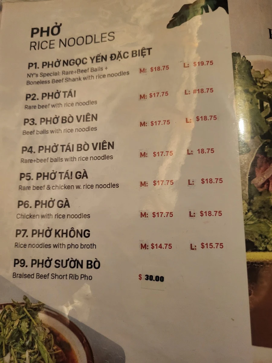 Menu, Pho Ngoc Yen Restaurant - Mississauga