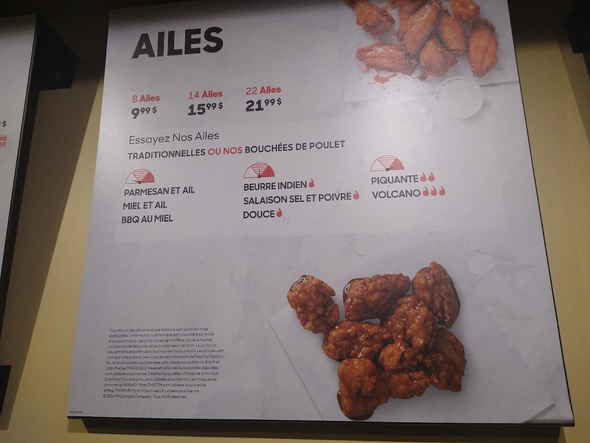 Menu, Pizza Hut