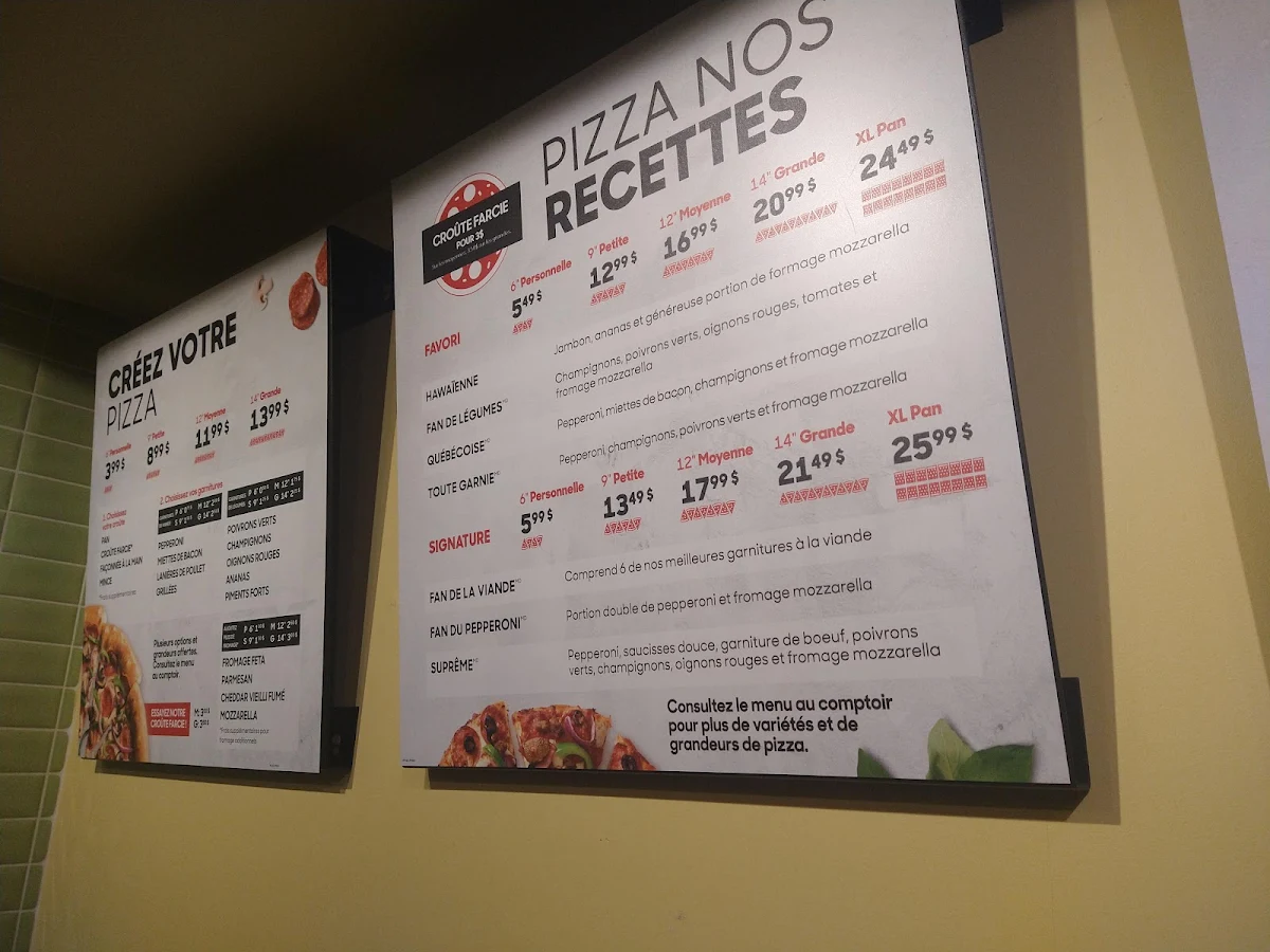 Menu, Pizza Hut