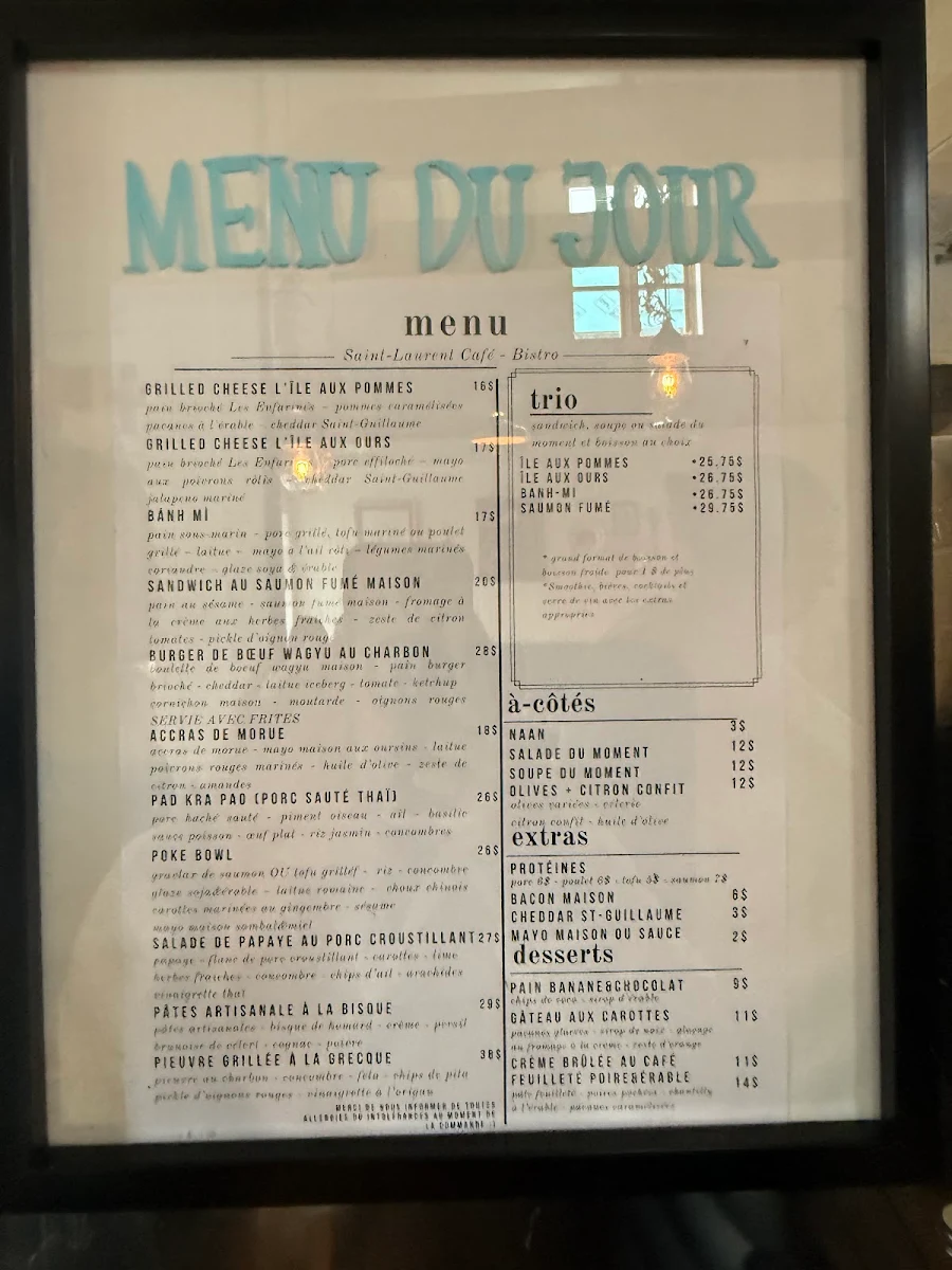 Menu, Saint Laurent Café