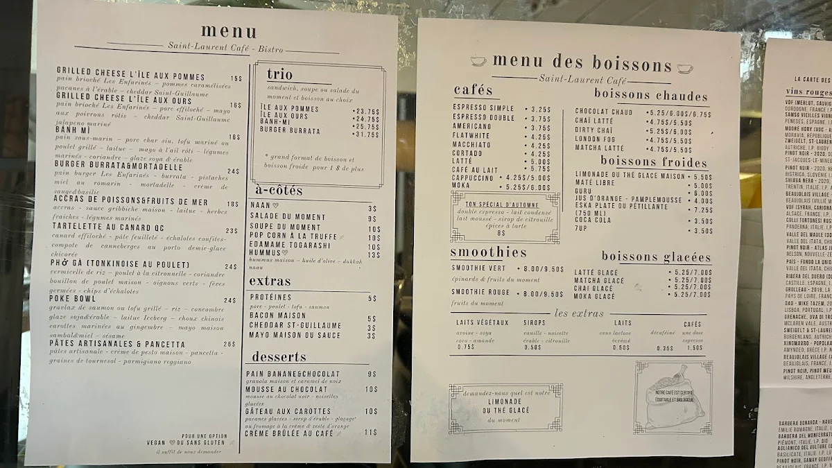 Menu, Saint Laurent Café