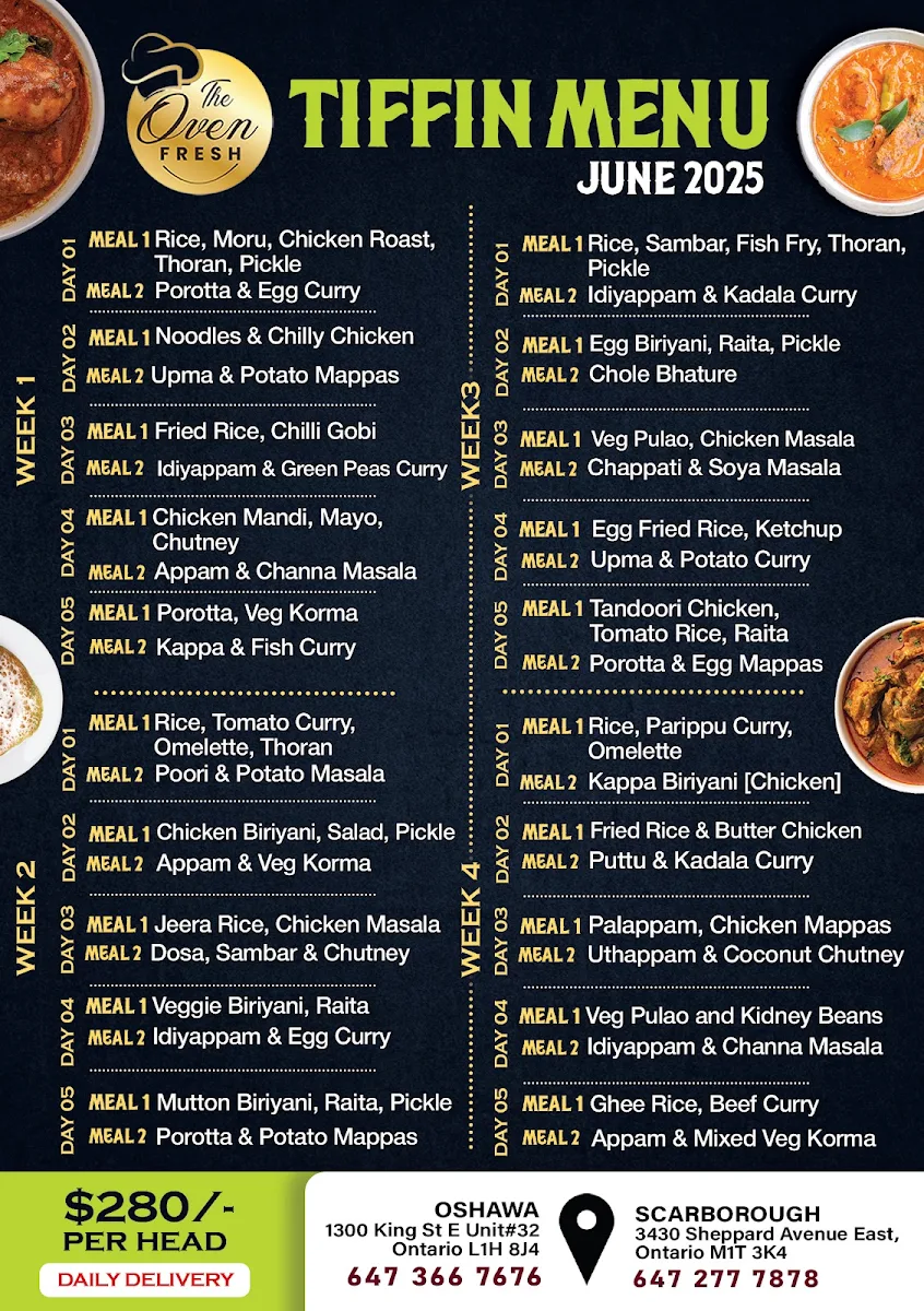 Menu, The Oven Fresh