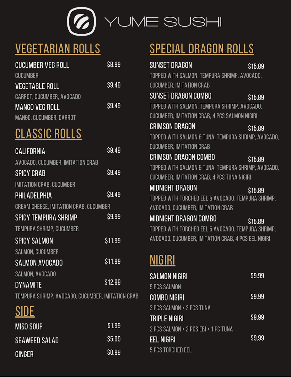 Menu, Yume Sushi Grab & Go