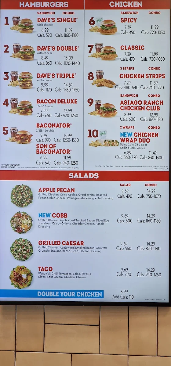 Menu, Wendy's