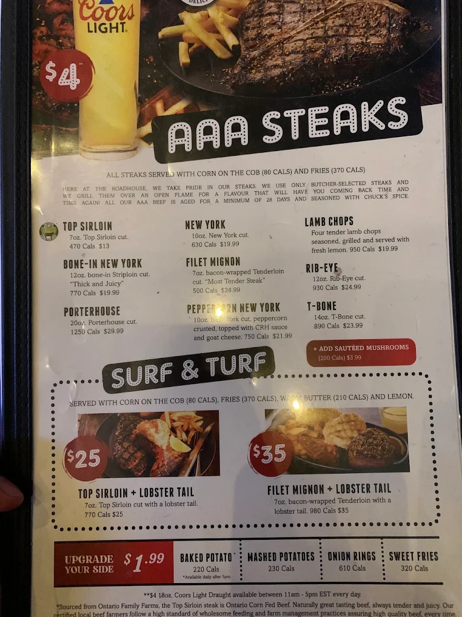 Menu, Chuck’s Roadhouse Bar and Grill