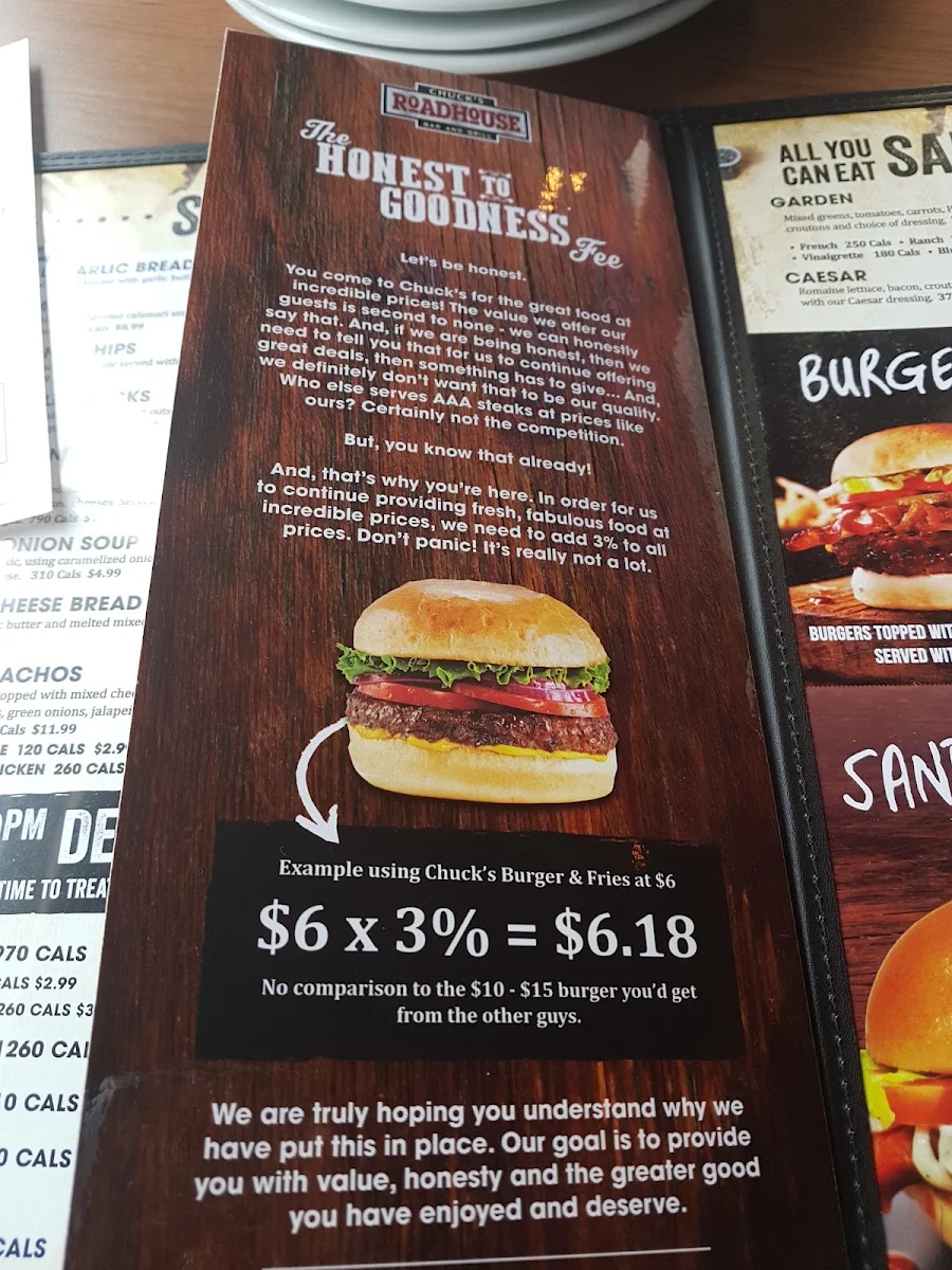 Menu, Chuck’s Roadhouse Bar and Grill