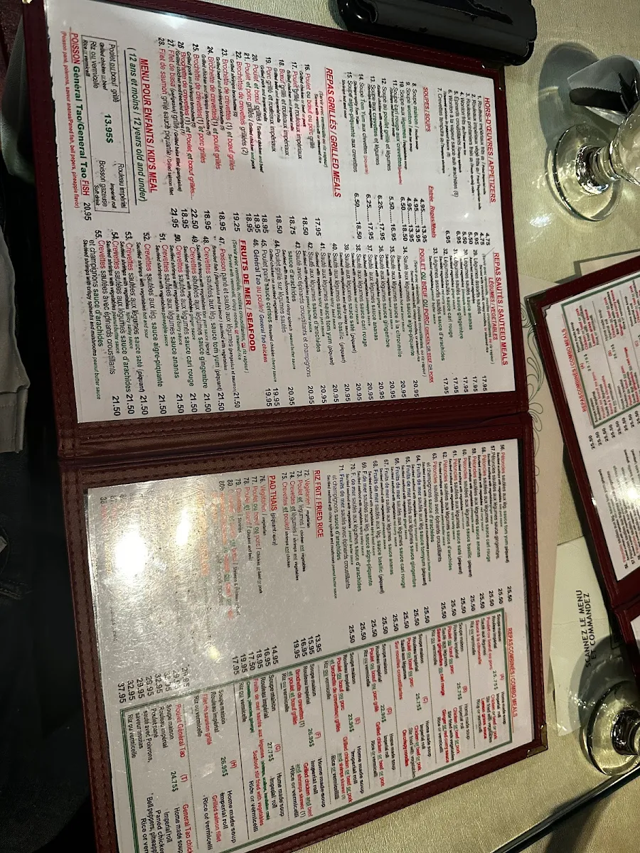 Menu, Restaurant Bambou D'Or
