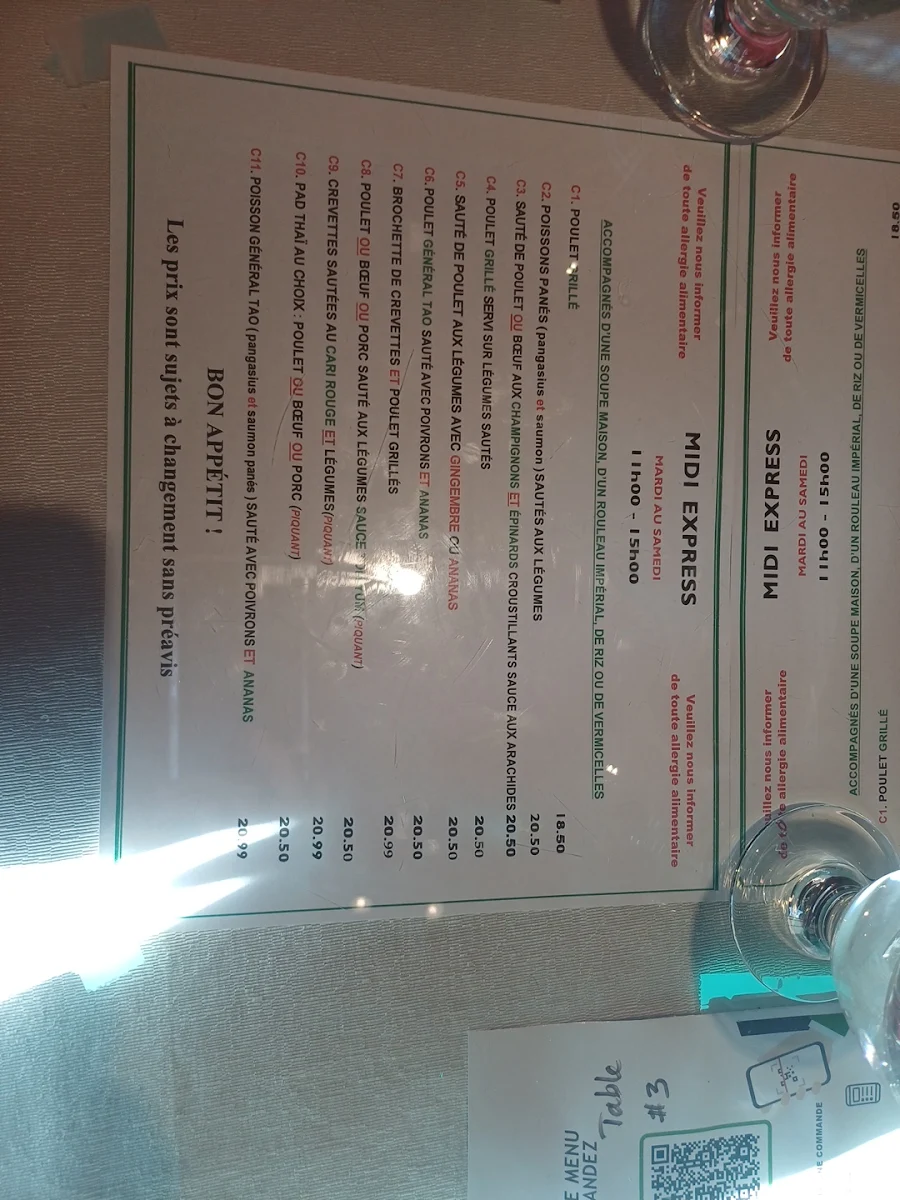 Menu, Restaurant Bambou D'Or