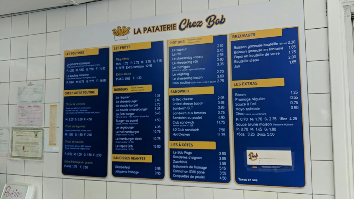 Menu, Chez Bob Pataterie