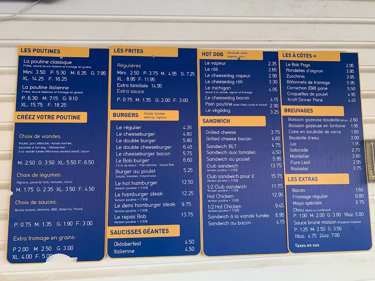 Menu, Chez Bob Pataterie
