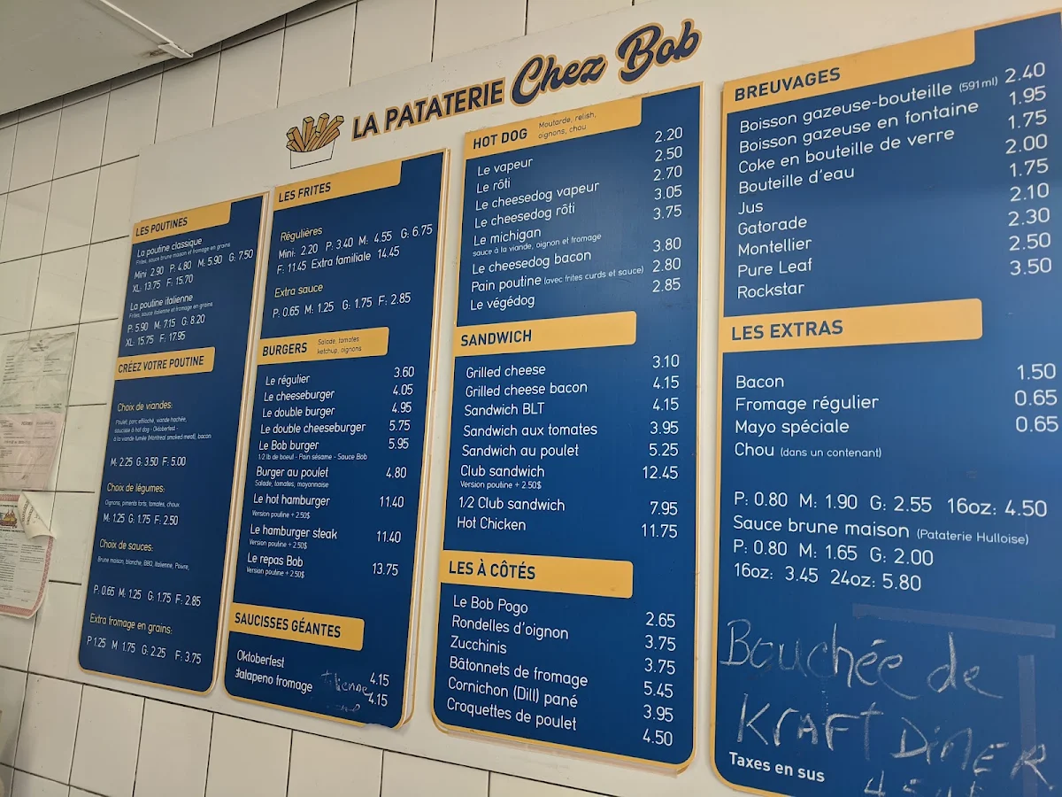 Menu, Chez Bob Pataterie