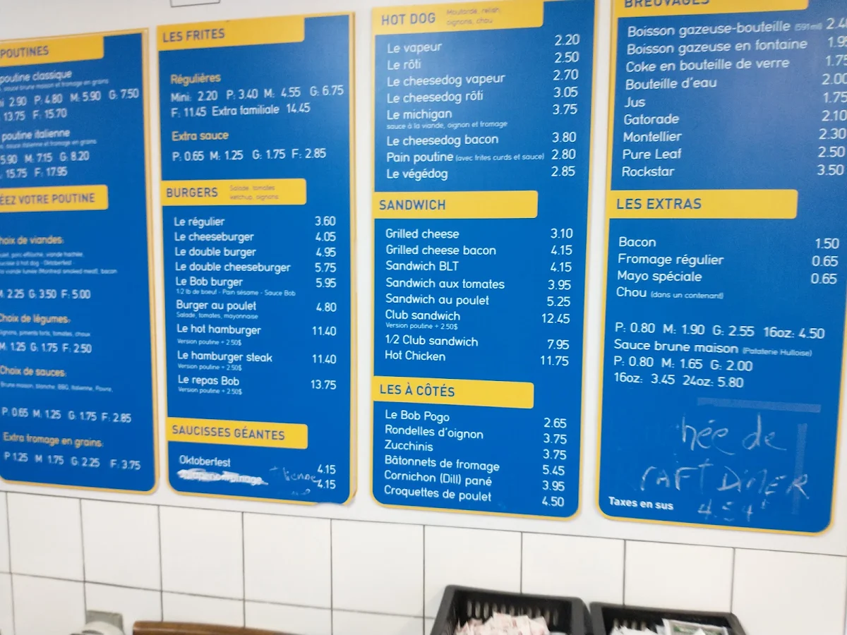 Menu, Chez Bob Pataterie
