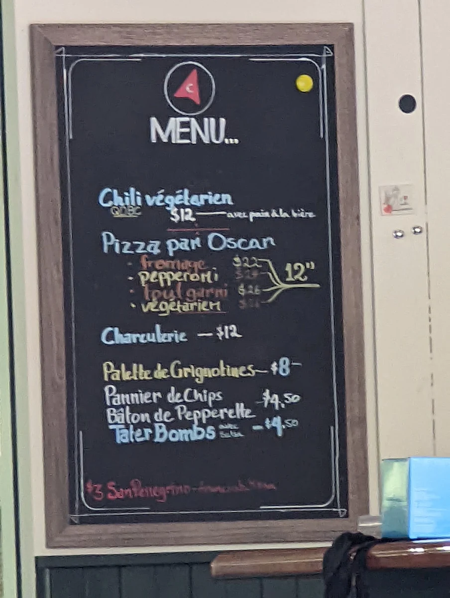 Menu, Cardinal Brewing