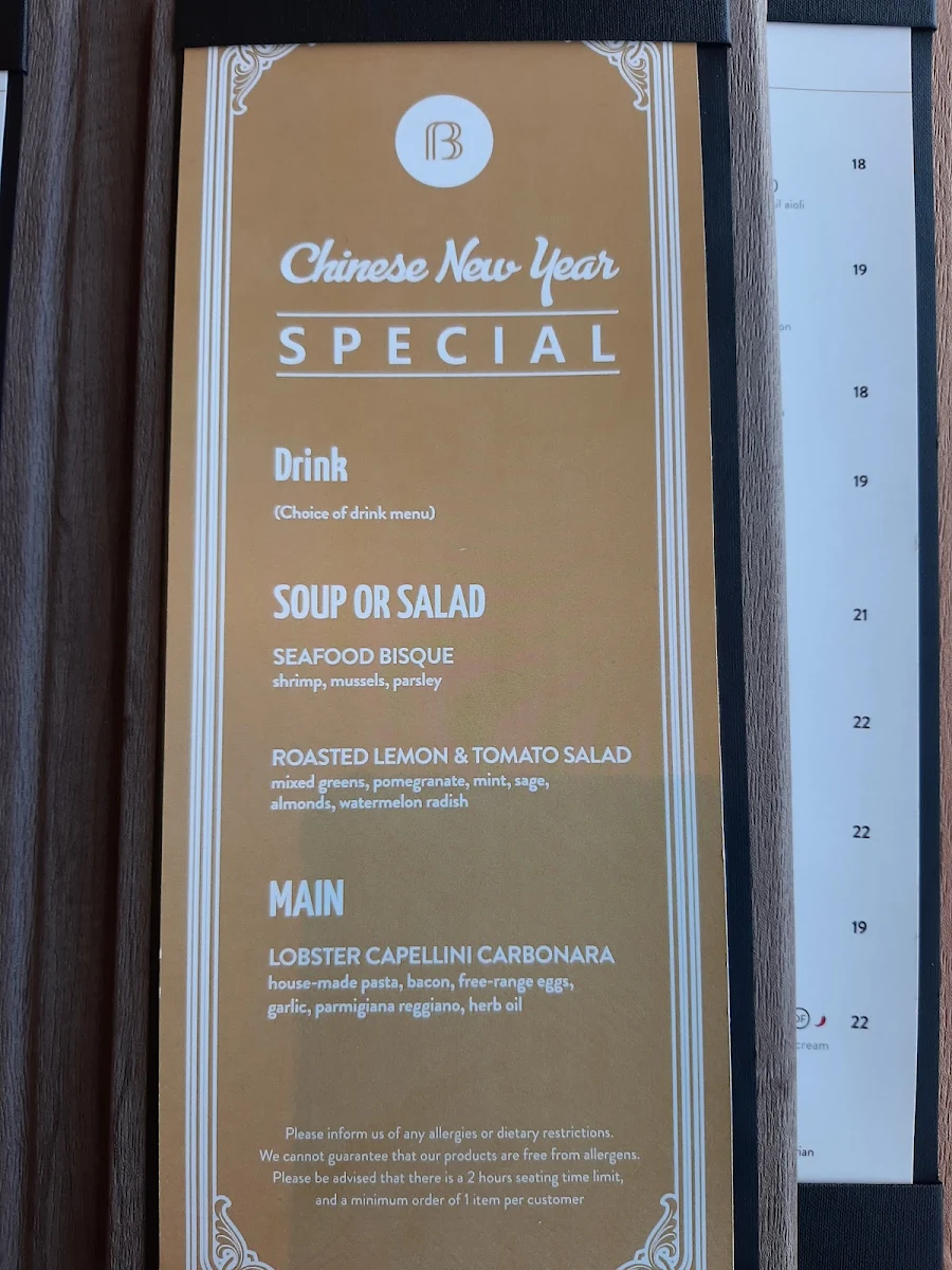 Menu, Cafe Bon Bon