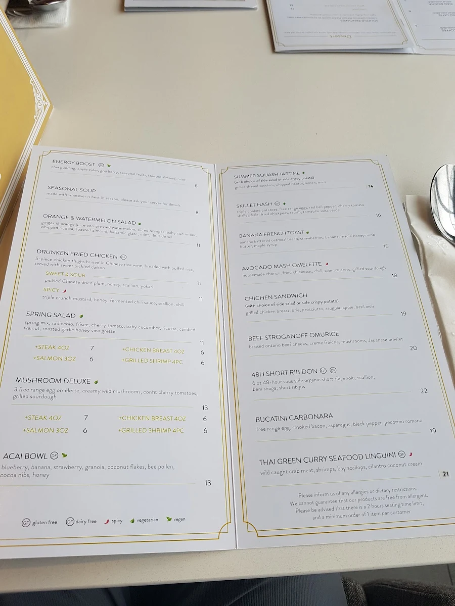 Menu, Cafe Bon Bon