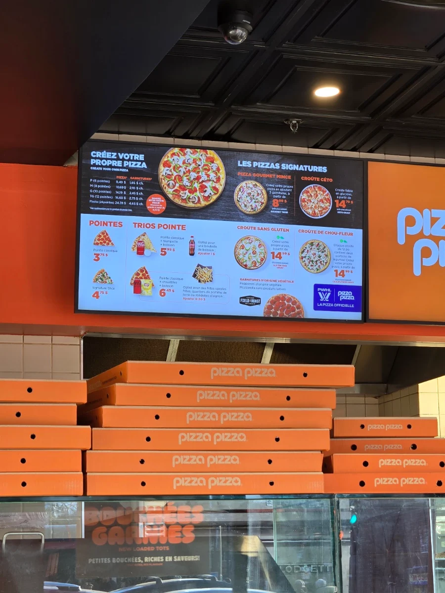 Menu, Pizza Pizza