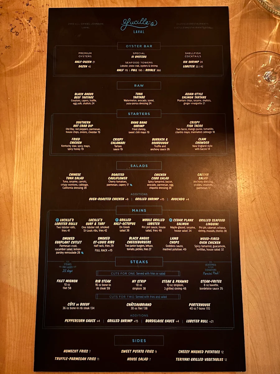Menu, Lucille's Laval