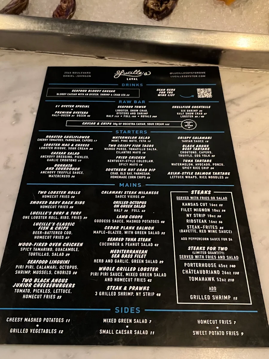Menu, Lucille's Laval