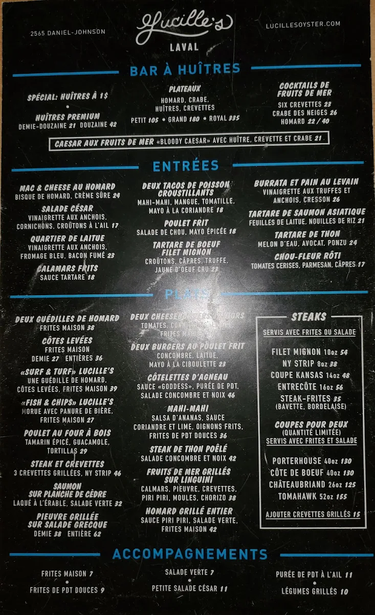 Menu, Lucille's Laval