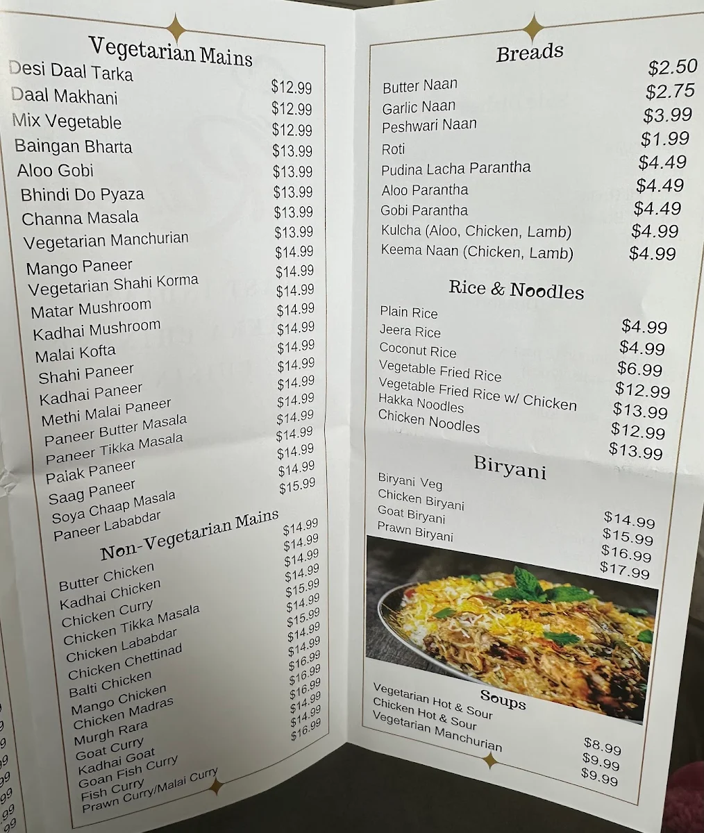 Menu, Rasoi East Indian and Hakka Chinese Cuisine