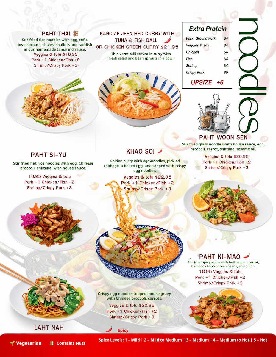 Menu, Pik Thai Restaurant