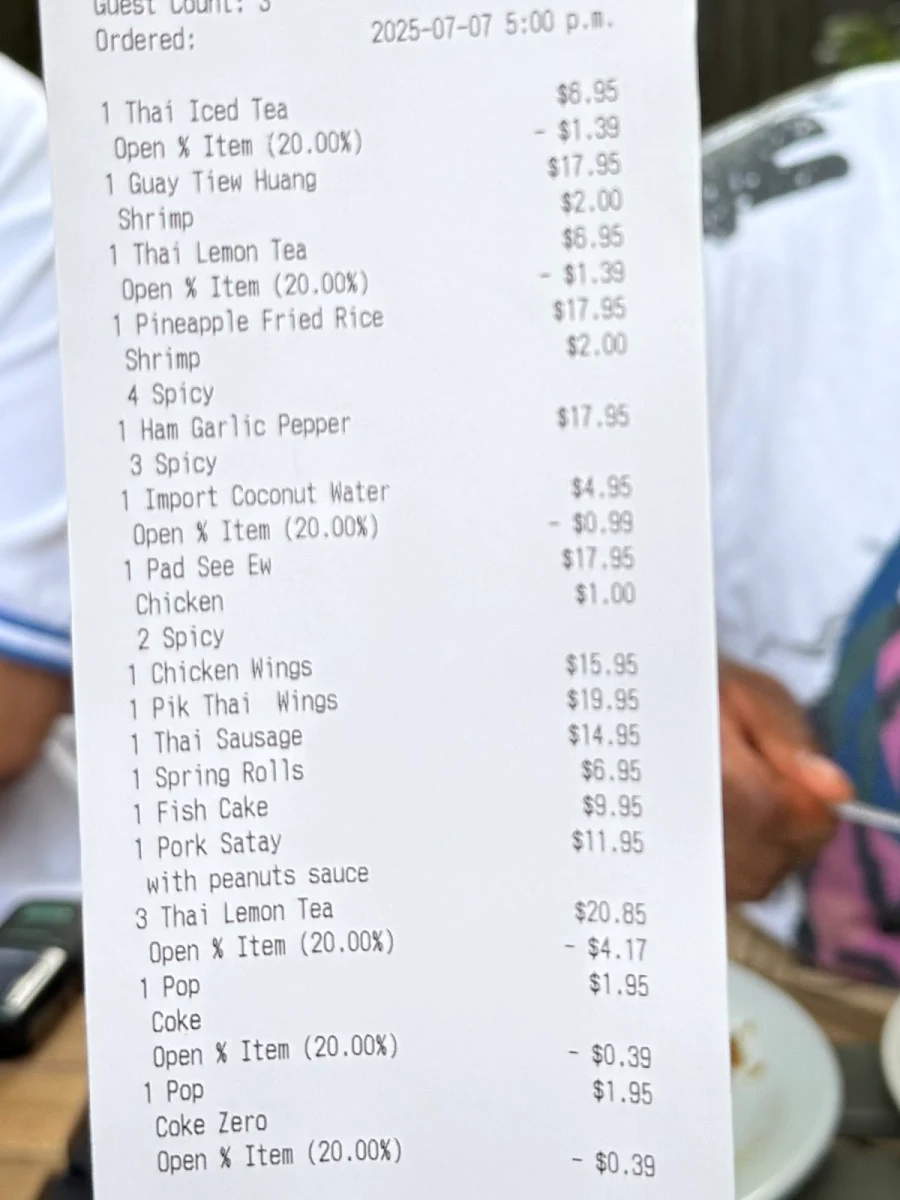 Menu, Pik Thai Restaurant