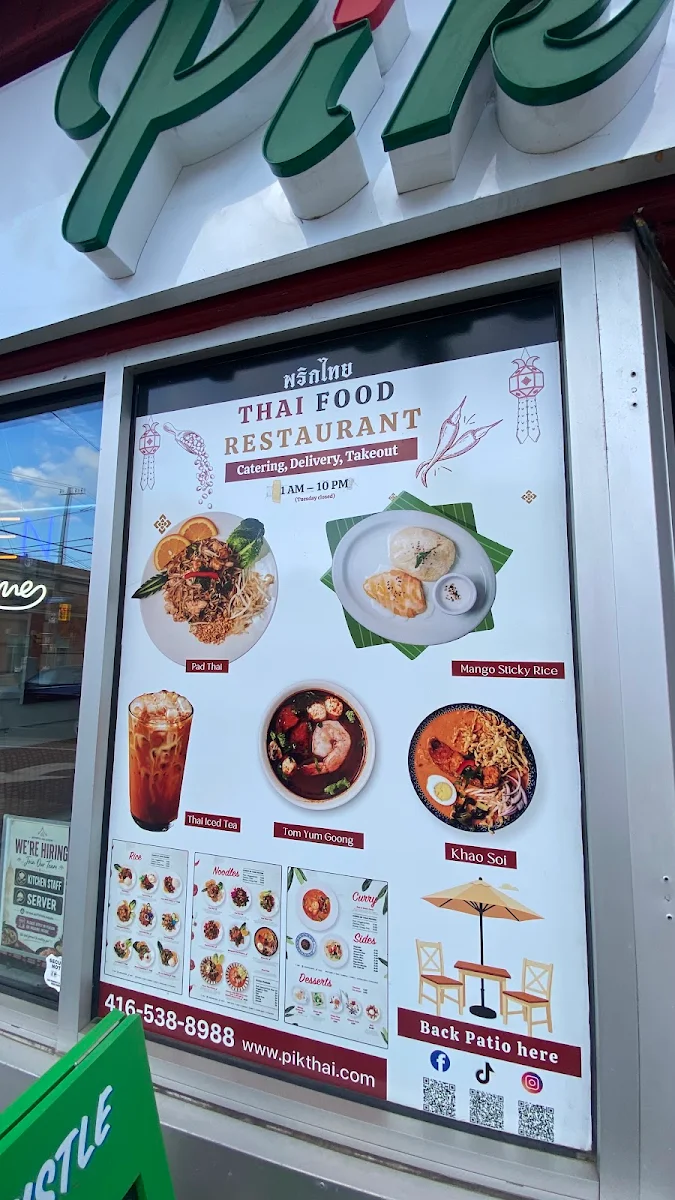 Menu, Pik Thai Restaurant