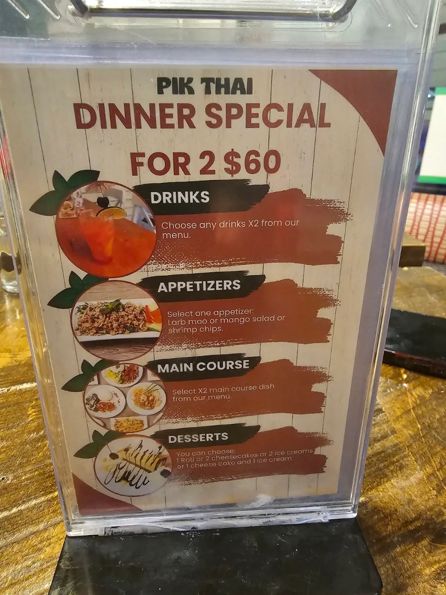 Menu, Pik Thai Restaurant