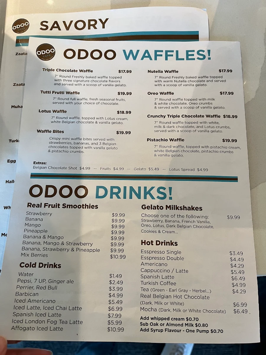 Menu, Odoo Cafe - Crepes, Cakes & Gelato