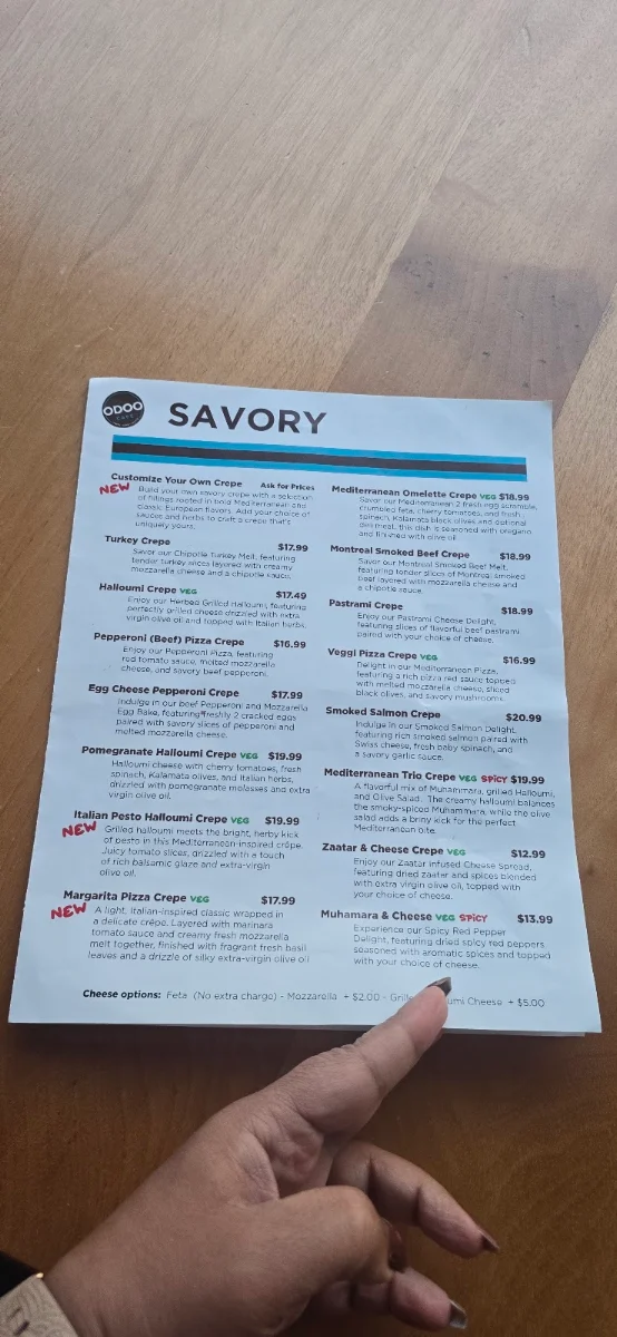 Menu, Odoo Cafe - Crepes, Cakes & Gelato