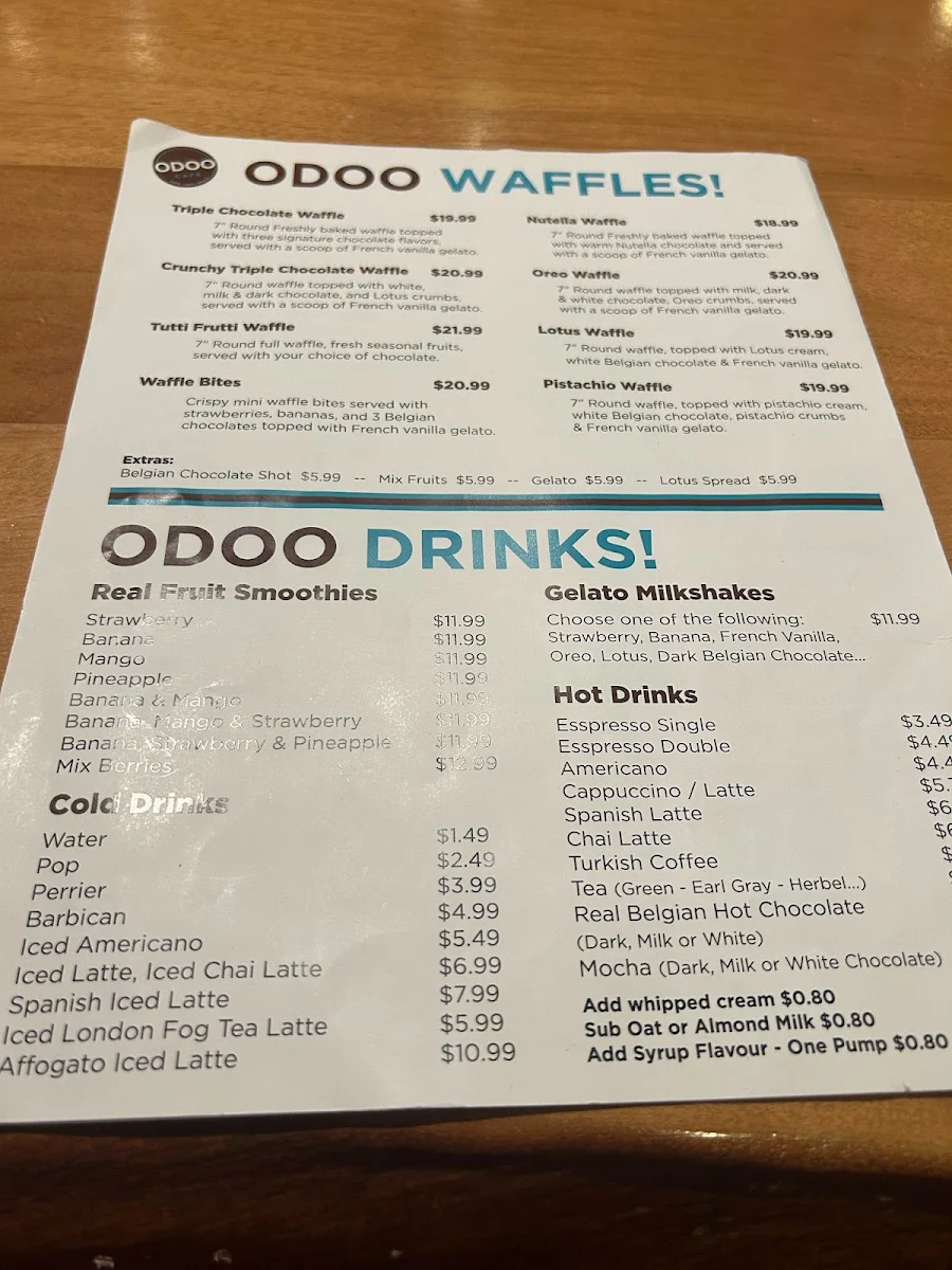 Menu, Odoo Cafe - Crepes, Cakes & Gelato