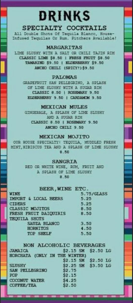 Menu, El Taco