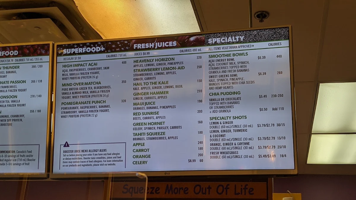 Menu, Booster Juice