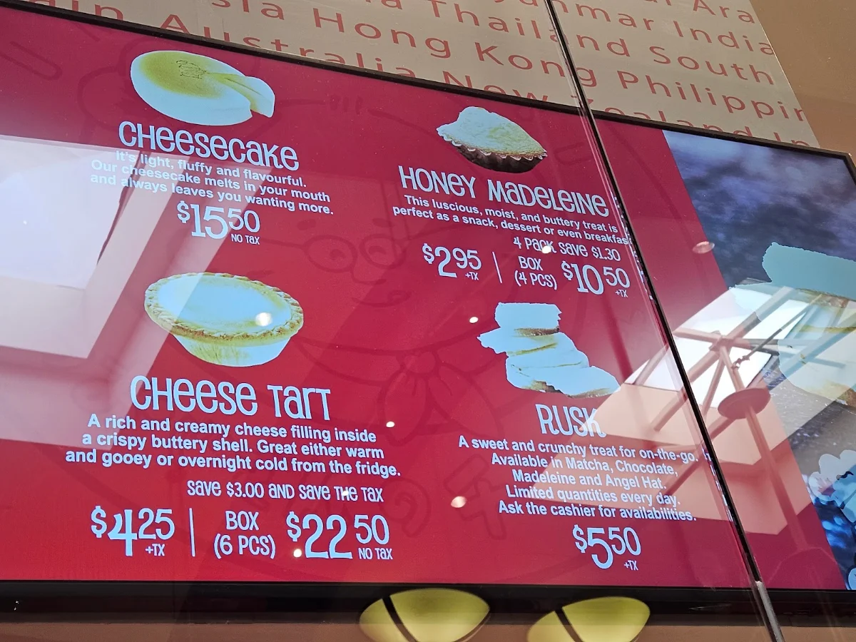 Menu, Uncle Tetsu's Japanese Cheesecake, CrossIron Mills